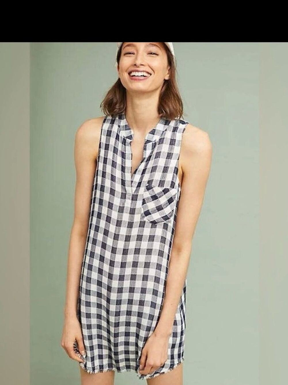 Anthropologie Cloth & Stone Maroney Plaid Gingham Shirtdress Blue White size M